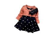 Baby Girl Long Sleeved Dress Children Flower Dot Princess Dress Orange XL