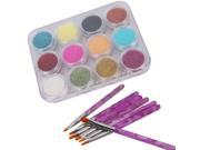 12 Color Nail Art Sparkle Glitter Powder Dust Tips Decoration and 7pcs Acrylic Painting Brush Set