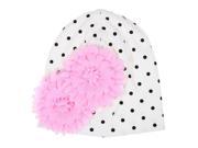 1pcs Baby Newborn Boy Girl Black Dot White Hat Cap with Pink Flowers White