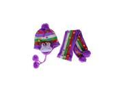 Warm Winter Baby Dot Rabbit Hat Knit Caps Ear Flap Scarf Set Purple