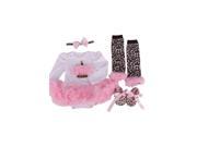 4pcs set Newborn Pink Leopard Baby Romper with Tutu Dress Head Band Shoes Leggings Baby Clothing Set XL