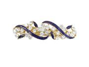 Gold Tone Metal French Clip Faux Crystal Inlaid Blue Hairclip Barrette