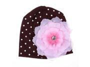 1pcs Baby Newborn Boy Girl White Dot Brown Hat Cap with Pink Flower Brown