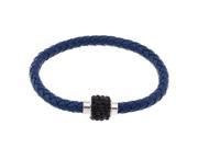 Blue Braided Bracelet Wristband Bangle Magnetic Clasp PU Rhinestone Chic 62mm