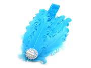 New Blue Lovely Peacock Feather Rhinestone Cotton Headband Hair Clip For Baby