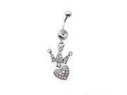 THZY Navel Button Barbell Bar Ring Rhinestone Crown Heart Alloy 53x18mm