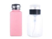 2pcs New Empty Pump Pink Dispenser For Nail Art Remover 200ML Bottle