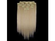 8 24 613 Bleach Blonde Straight Full Head Clip In Synthetic Hair
