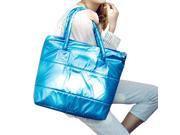 Hot sale Products Stylish Simple Pure Color Stripe Winter Cotton Handbag Shoulder Bag Lake blue