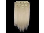 8 24 60 Lightest Blonde Straight Full Head Clip In Synthetic Hair