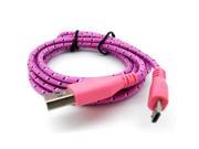 1M Braided Fabric Micro USB Data Sync Charger Cable Cord For Cell Phone Pink