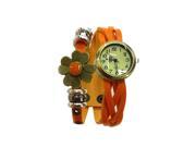 Women s Retro Weave Wrap Flower Faux Leather Bracelet Wrist Watch Orange