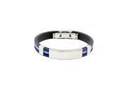 Stainless Steel Rubber Wristband Bangle Clasp Cuff Bracelet Blue