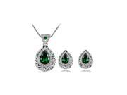Women s Crystal Rhinestone Drop Style Pendant Necklace Chain Plus earrings Green