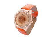 SODIAL Champagne Dial Owl Women s Crystals Decorated Quartz Wrist Watch Orange Band