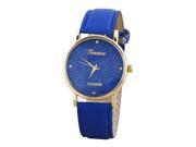 THZY Geneva Flower Faux Leather Band Wrist Watch Sapphire Blue