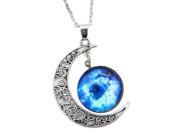 Women Galactic Glass Cabochon Pendant Crescent Moon Necklace Color numbers 2495