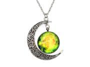 Women Galactic Glass Cabochon Pendant Crescent Moon Necklace Color numbers 2502