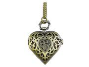 THZY Hollow Heart Shaped Pocket Watch Necklace Pendant Chain Bronze