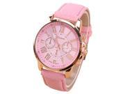 THZY Geneva Faux Leather Strap Wrist Watch pink