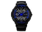 THZY skmei 5ATM Waterproof Fashion Men LCD Digital Stopwatch Chronograph Date Alarm Casual Sports Wrist Watch 2 Time Zone Blue