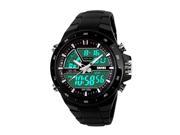 skmei 5ATM Waterproof Fashion Men LCD Digital Stopwatch Chronograph Date Alarm Casual Sports Wrist Watch 2 Time Zone All Black