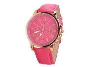 THZY Geneva Faux Leather Strap Wrist Watch rose red