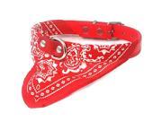 Adjustable Dog Scarf with Leather Collar Paisley Pattern Pet Red
