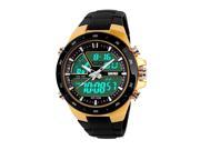 skmei 5ATM Waterproof Fashion Men LCD Digital Stopwatch Chronograph Date Alarm Casual Sports Wrist Watch 2 Time Zone Gold