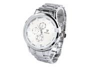 Alloy Round Analog Quartz Wrist Watch Silver Strap White Dial