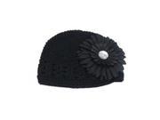 Baby Girls Toddler Crochet Beanie Hat with Flower Clip Black 15x18cm