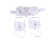 Baby Girl Chiffon Rhinestone Foot Flower Barefoot Sandals Headband Set White