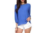 Blue Summer Women New Fashion Casual Big Bow Slim Chiffon Backless Loose Blouses Shirts Tops 2XL