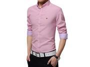 Mens Dress Shirts Slim fit Fashion Long sleeve Shirt High Quality Casual pink L