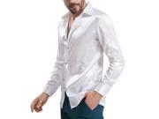 leisure Men s Clothing High grade Emulation Silk Long Sleeve Shirts Men s Casual Shirt Shiny Satin white XL