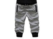 Gray Slimming Trendy Drawstring Color Block Splicing Button Embellished Cuffs Straight Leg Cotton Blend Cropped Pants For Men XL
