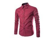 Wine Red Mens Fashion Cotton Cross Line Slim Fit Long sleeves Shirts Tops 3XL