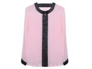 Women Fashion Casual O neck Long Sleeve Patchwork Chiffon Blouse Shirts Tops Pink M