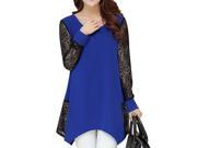 Women O neck Patchwork Lace Blouse Long Sleeve Shirts Tops Royal Blue 4XL
