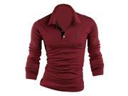 man autumn spring fashion long sleeve fitness t shirt tees t shirt Embroidery deer wine red M