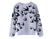 Women Sweatshirt Stylish Cute Swallow Print Hoodies Loose sleeved Pullover gray XL