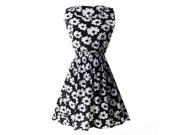 Lady s Sleeveless O neck Flower Printed Casual Mini Dress Black and white flowers Asian XL US L