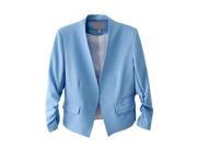 New Chic Basic Solid Color Fashion Women 3 4 Sleeve Pockets None Button Woman Slim Short Suit Jacket Sky Blue M