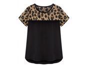 Women Leopard Casual Short Sleeve Chiffon Blouse Shirt Black XXL