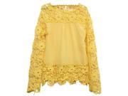 Autumn Fashion Women Yellow Lace Chiffon Flower Hollow out Crochet Long Sleeve Shirts Casual Feminine Blouses L