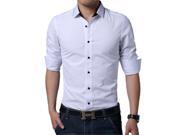 White Fashion Men Clothes Solid Color Slim Fit Long Sleeve Shirt Men Business Affair Casual Shirt 3XL