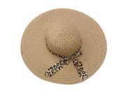 Khaki Summer Exquisite Leopard Ribbon Bowknot Decorated Openwork Sun Hat For Women