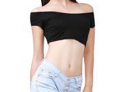 Women Off Shoulder Short Sleeve Sexy Slim Crop Top T Shirt BLACK M