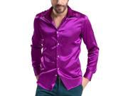 leisure Men s Clothing High grade Emulation Silk Long Sleeve Shirts Men s Casual Shirt Shiny Satin Purple 3XL