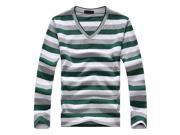 Fashion Men s Gray Green White Stripe Long sleeved Cotton Stripes Sweater Pullover T shirt 2XL